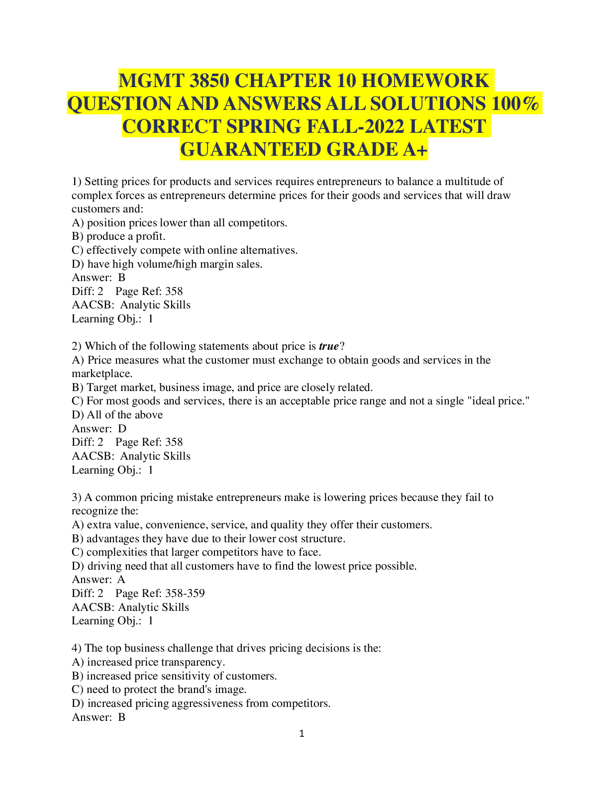Preview of MGMT 3850 CHAPTER 10 HOMEWORK QUESTION AND ANSWERS ALL SOLUTIONS 100% CORRECT SPRING FALL-